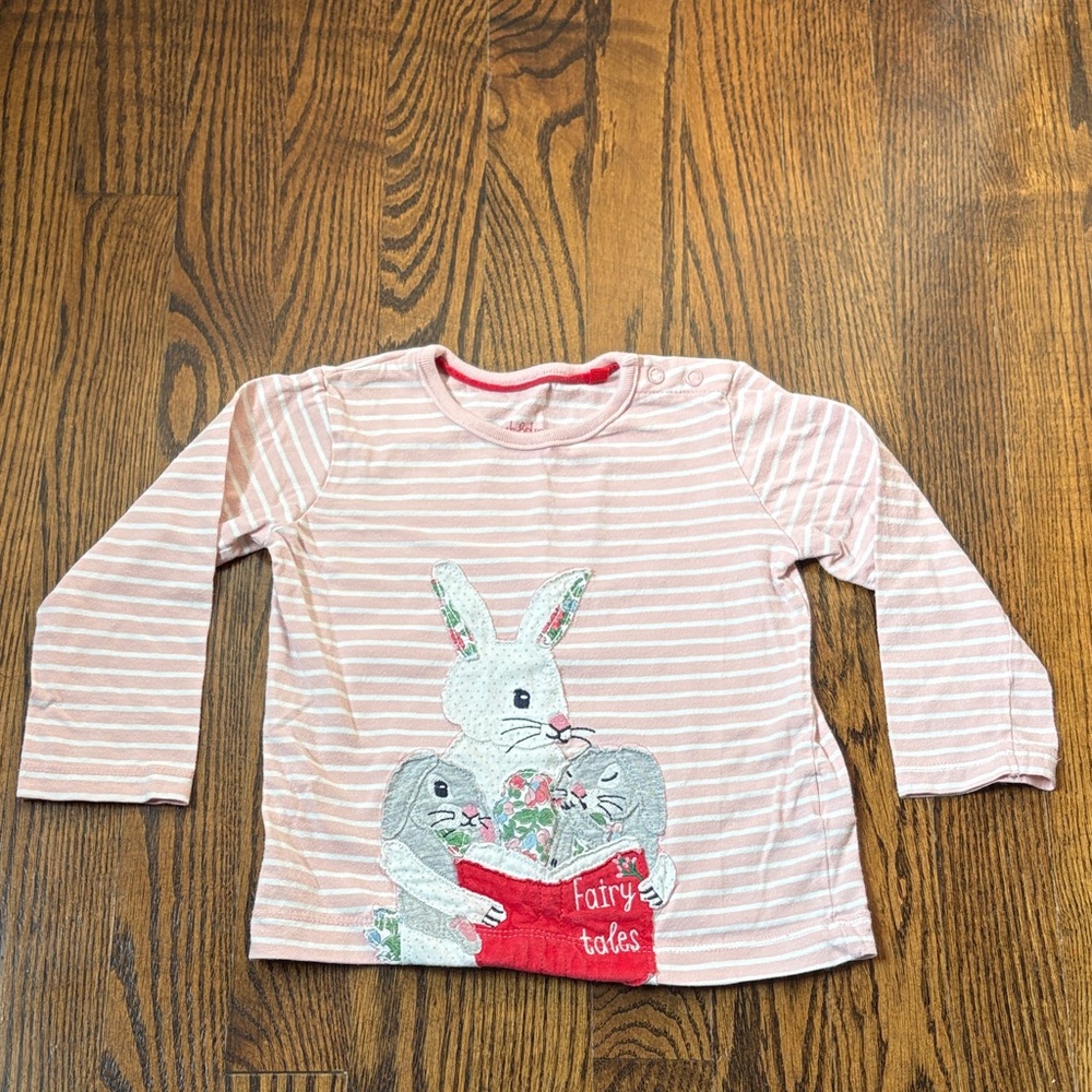 Baby Boden Striped Appliqué Bunny Long Sleeve T-Shirt